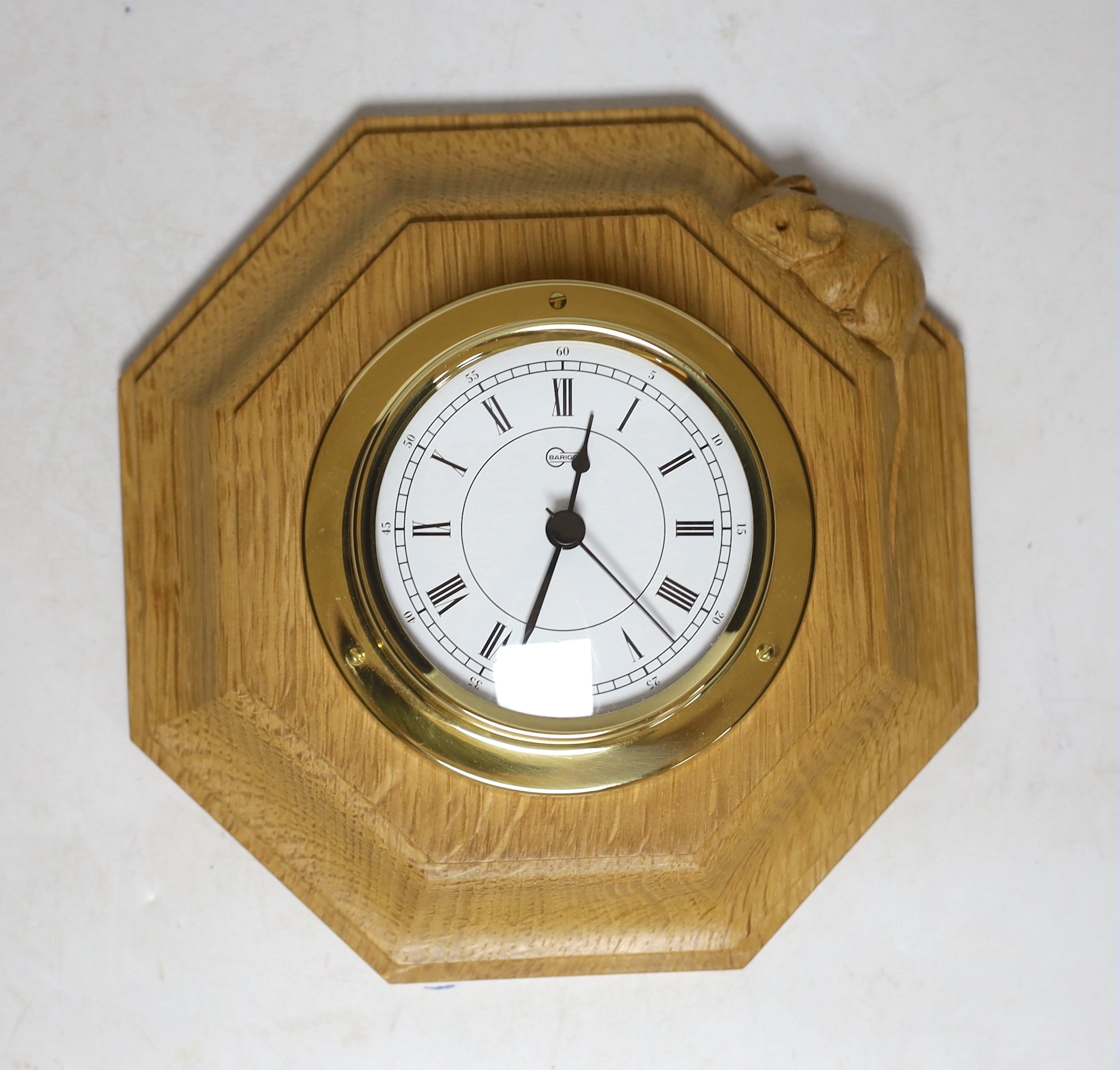 A Mouseman oak octagonal wall timepiece, 19cm